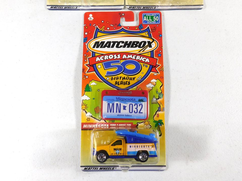 3 Matchbox Across America 50th Birthday Series Cars Connecticut, Utah, Minnesota