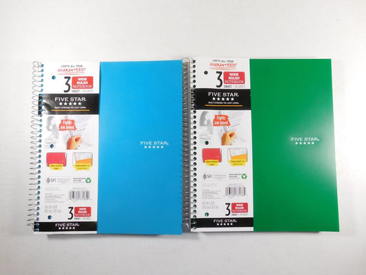 2 Five Star 3 Subject Wide Ruled Notebooks