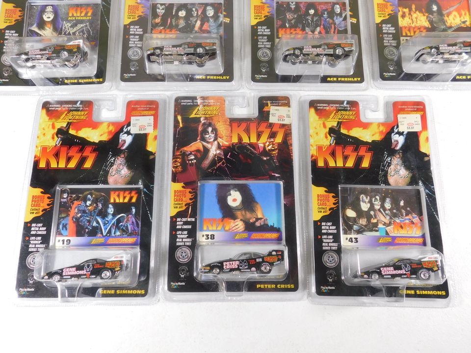 7 Johnny Lightning KISS Cars with Photo Cards #4, 11, 15, 16, 19, 38, 43