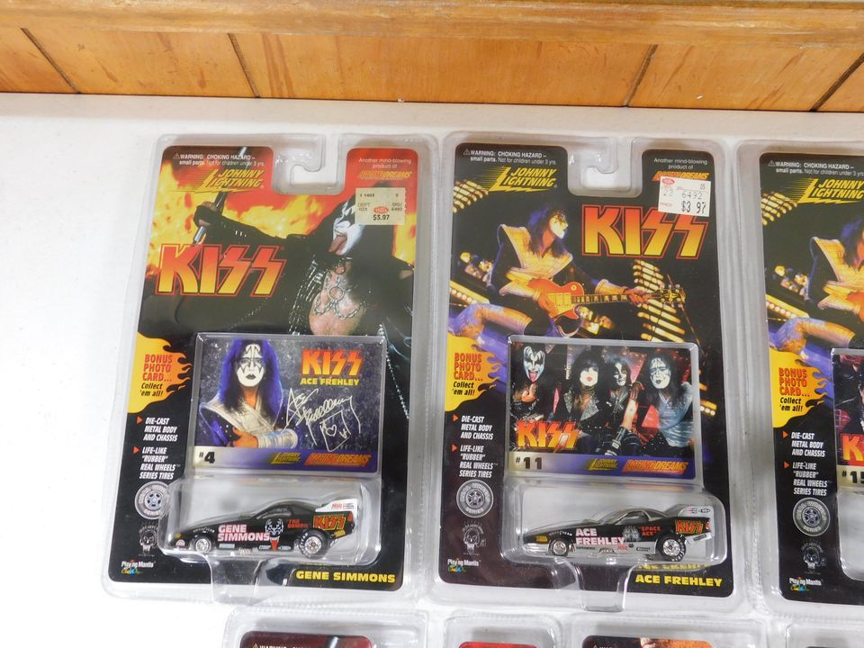 7 Johnny Lightning KISS Cars with Photo Cards #4, 11, 15, 16, 19, 38, 43