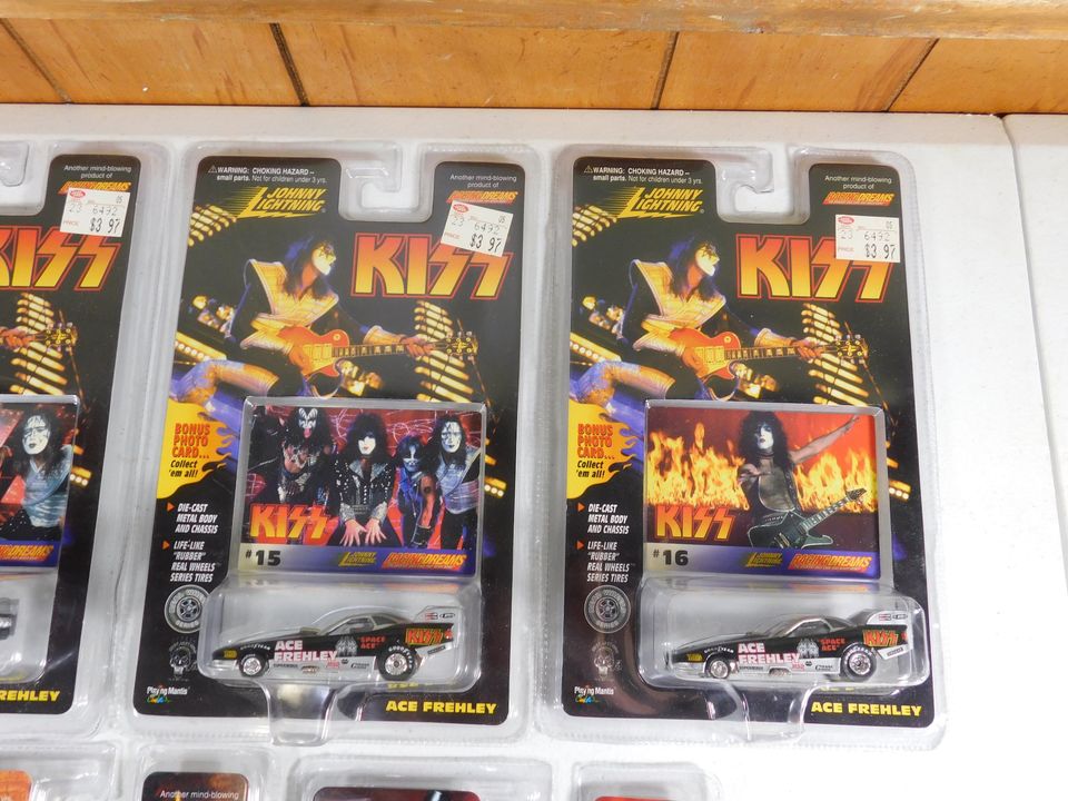 7 Johnny Lightning KISS Cars with Photo Cards #4, 11, 15, 16, 19, 38, 43