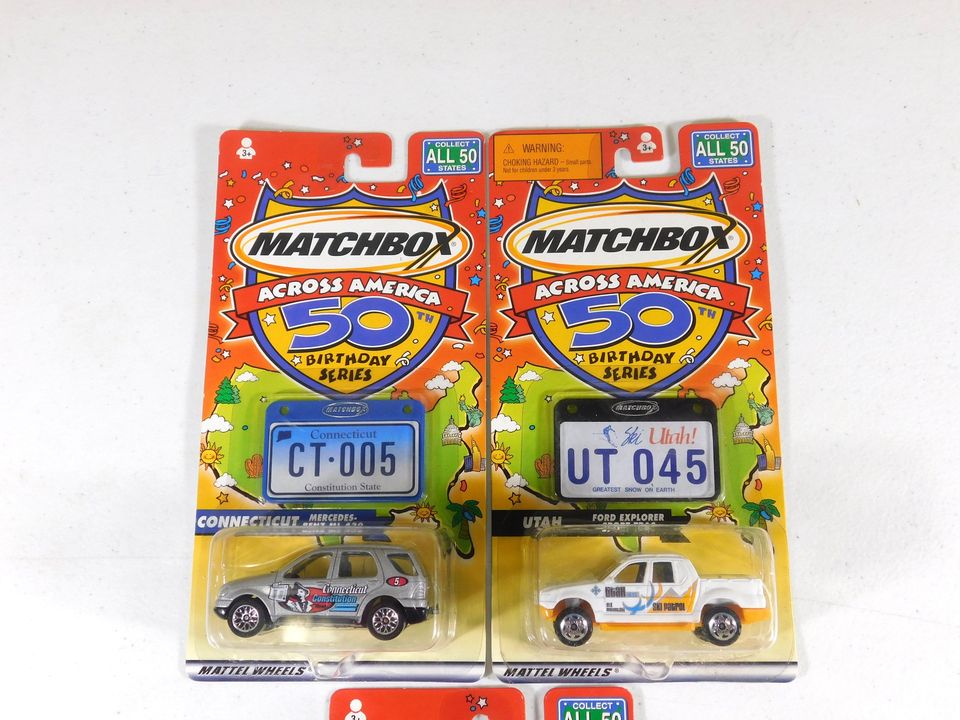 3 Matchbox Across America 50th Birthday Series Cars Connecticut, Utah, Minnesota