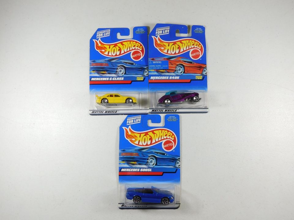 3 Hot Wheels Mercedes Cars - C-Class, 540K, 500SL