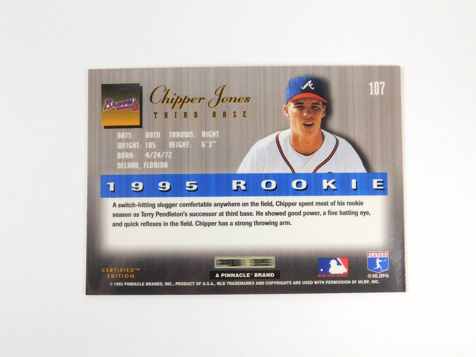 Chipper Jones Select '95 Certified Edition Rookie Baseball Card #107