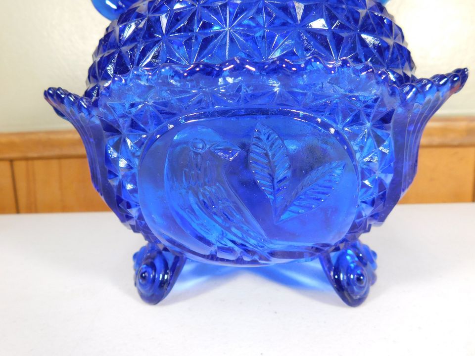 Vintage Blue Love Birds on Nest Footed Bowl