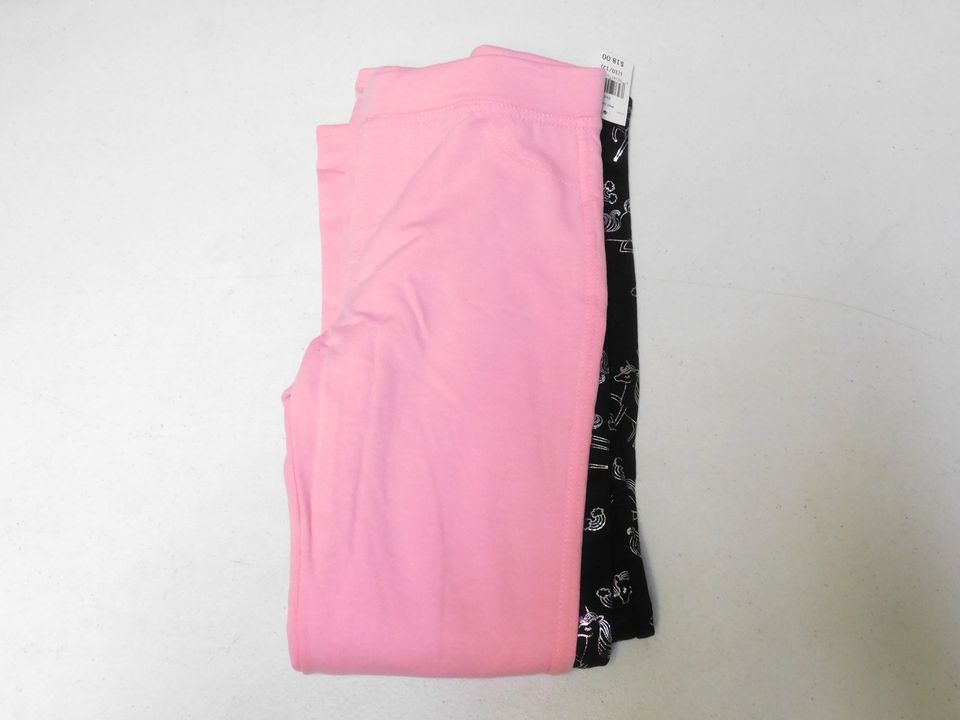 Set of Two Pairs of Girls Leggings Black with Unicorns and Pink Size L (10/12)