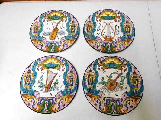 Set of 4 Vintage Ceramar Spain Hand Painted 10 ½” Decorative Plates