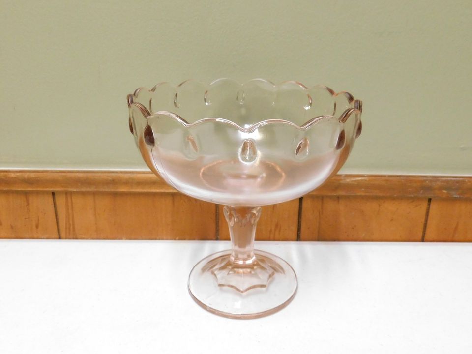 Vintage Pink Depression Indiana Glass Teardrop Compote Pedestal Bowl