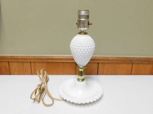 Vintage White Milk Glass Hobnail Lamp