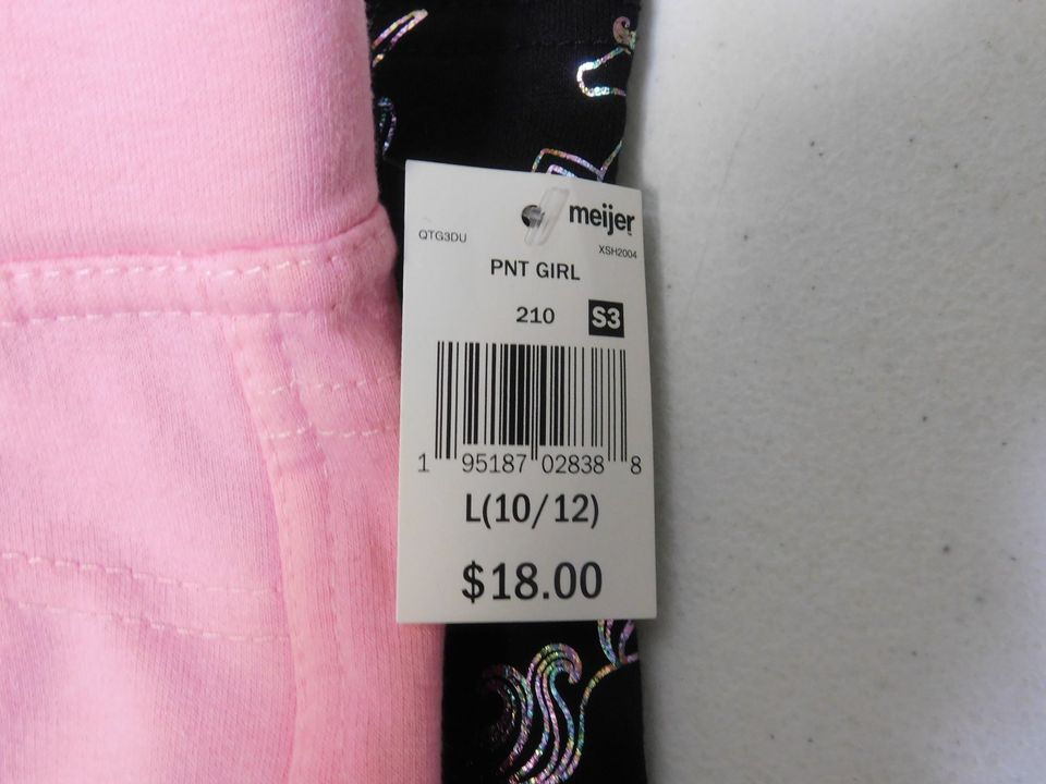 Set of Two Pairs of Girls Leggings Black with Unicorns and Pink Size L (10/12)