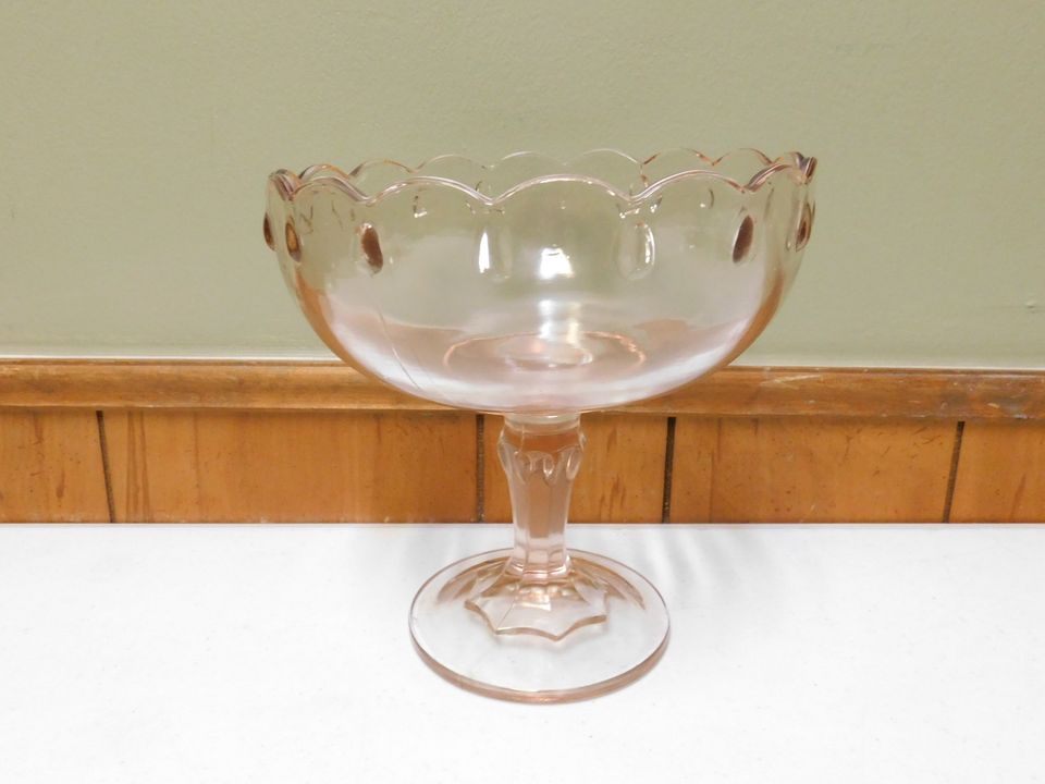 Vintage Pink Depression Indiana Glass Teardrop Compote Pedestal Bowl