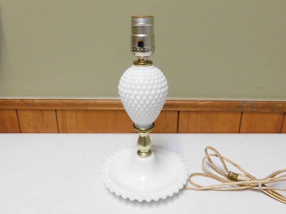 Vintage White Milk Glass Hobnail Lamp