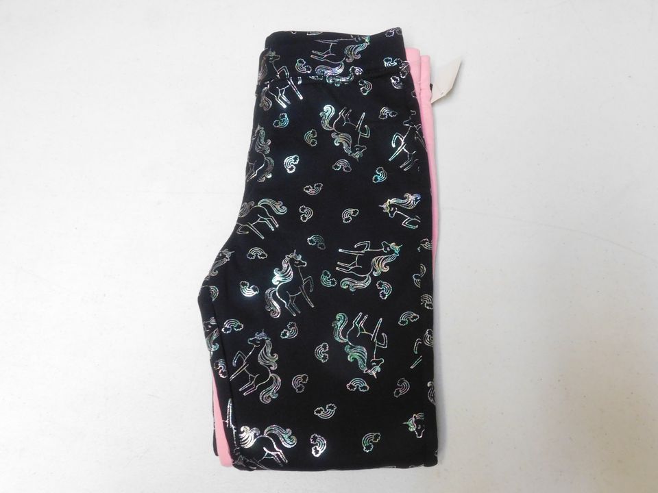 Set of Two Pairs of Girls Leggings Black with Unicorns and Pink Size L (10/12)