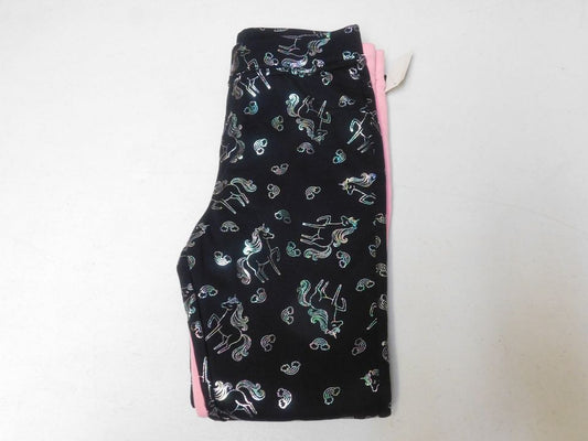 Set of Two Pairs of Girls Leggings Black with Unicorns and Pink Size L (10/12)