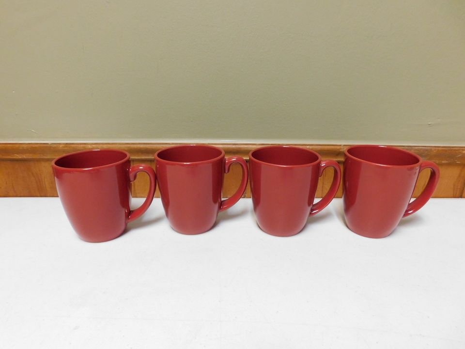 Set of 4 Red Corelle Coordinates Soneware Cups Mugs