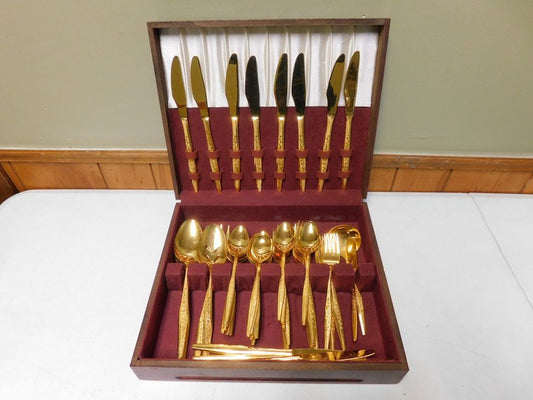 Vintage JH Golden Bouquet Flatware with Case