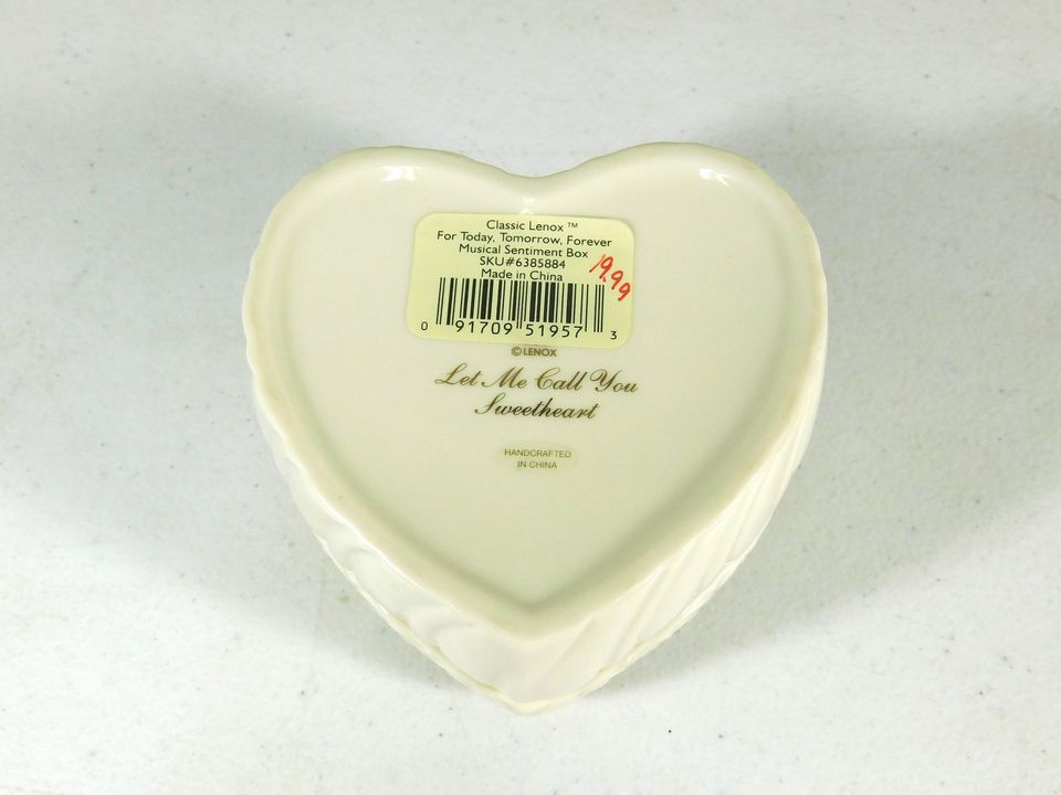 Classic Lenox For Today, Tomorrow, Forever Heart Shaped Musical Sentiment Box