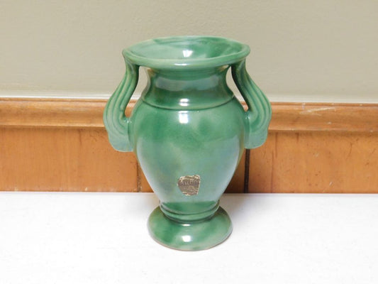 Vintage Green Two Handle Niloak Pottery Vase