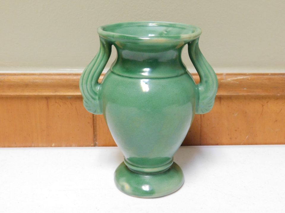 Vintage Green Two Handle Niloak Pottery Vase