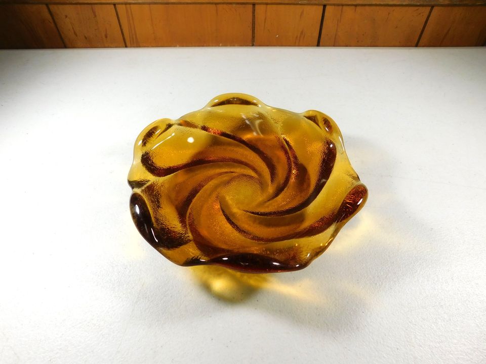 Vintage Amber Swirl Trinket Bowl