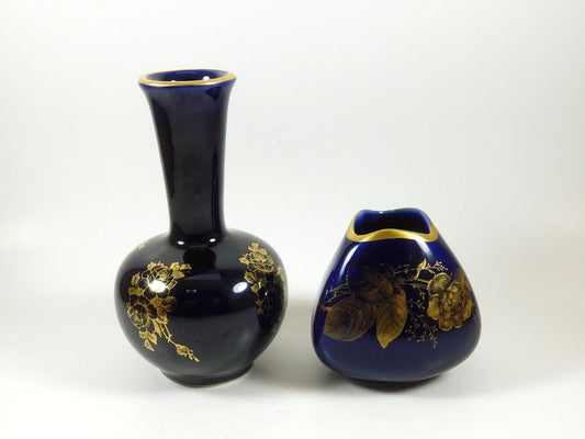 2 Vintage Miniature Vases Emmendigen KHM Bavaria Echt Kobalt Lindner Handarbeit Germany Echt Cobalt