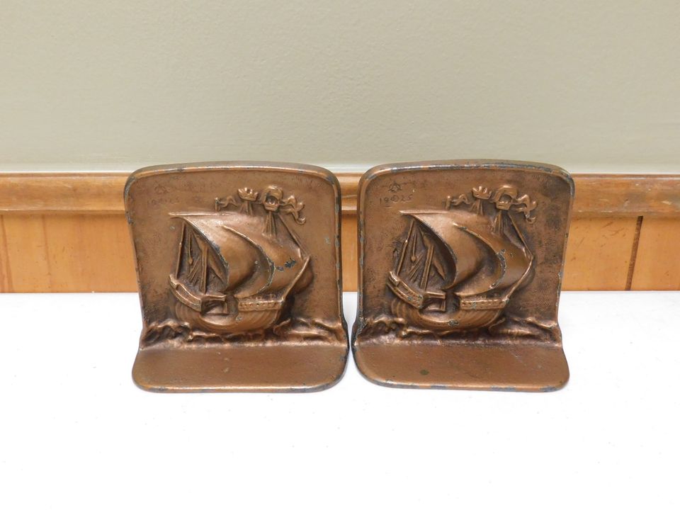 Pair of Vintage Cast Iron Sailing Ship Book Ends