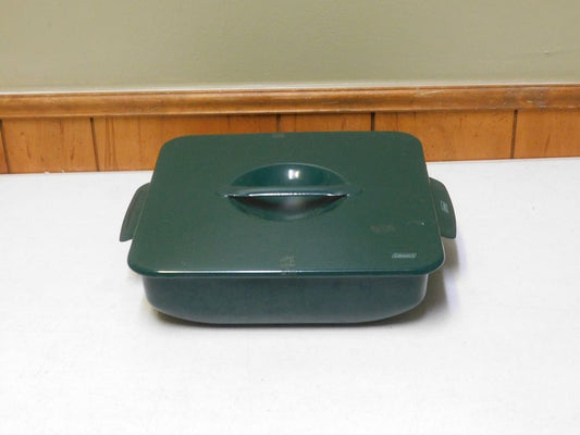 Vintage Green Enamel Coleman Metal Casserole Baker Camping Cooking Pan