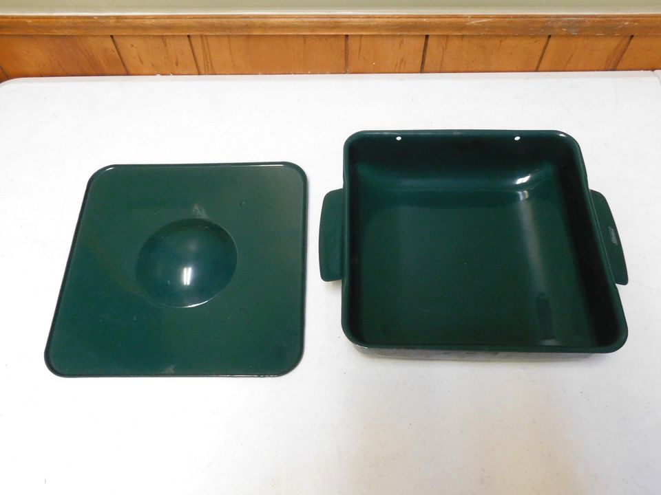 Vintage Green Enamel Coleman Metal Casserole Baker Camping Cooking Pan