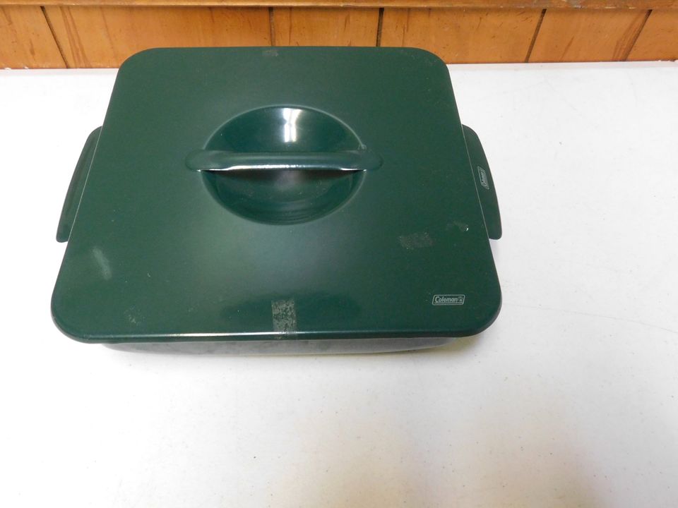 Vintage Green Enamel Coleman Metal Casserole Baker Camping Cooking Pan