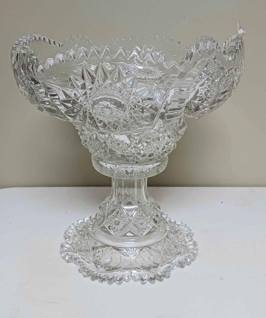 Large Heavy Ornate Crystal Punch with Removable Pedestal