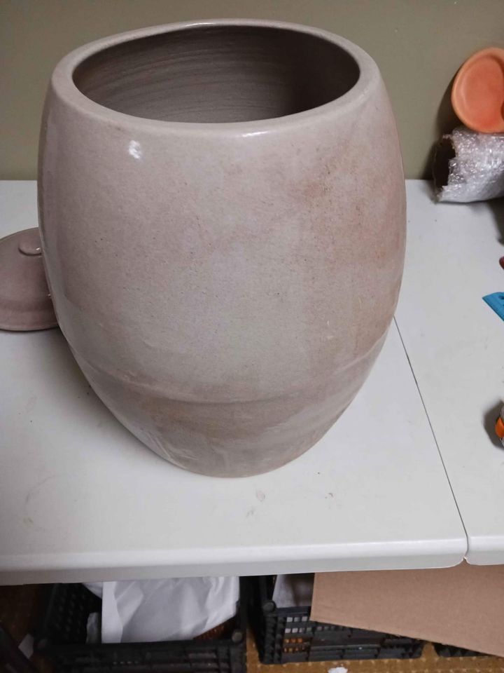 Large Stonewear Crock with Lid and Spout