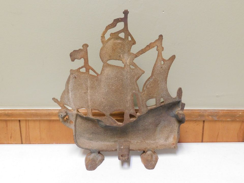 Vintage Metal Door Stop Ship Boat Spanish Galleon