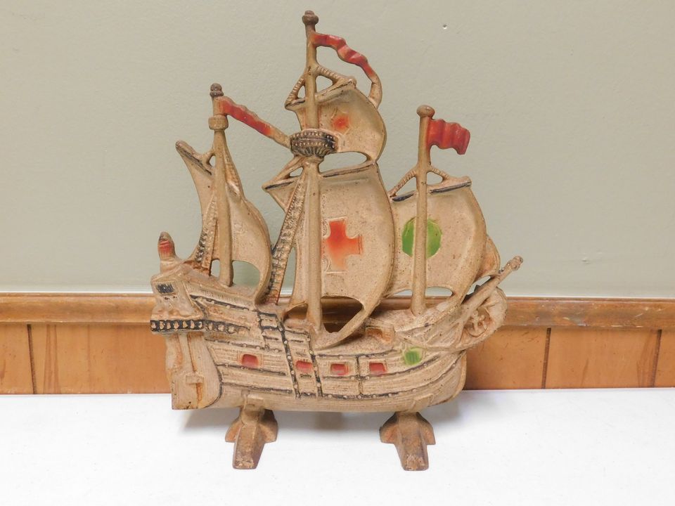 Vintage Metal Door Stop Ship Boat Spanish Galleon