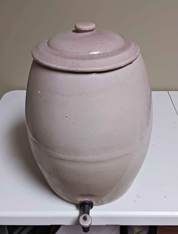 Large Stonewear Crock with Lid and Spout