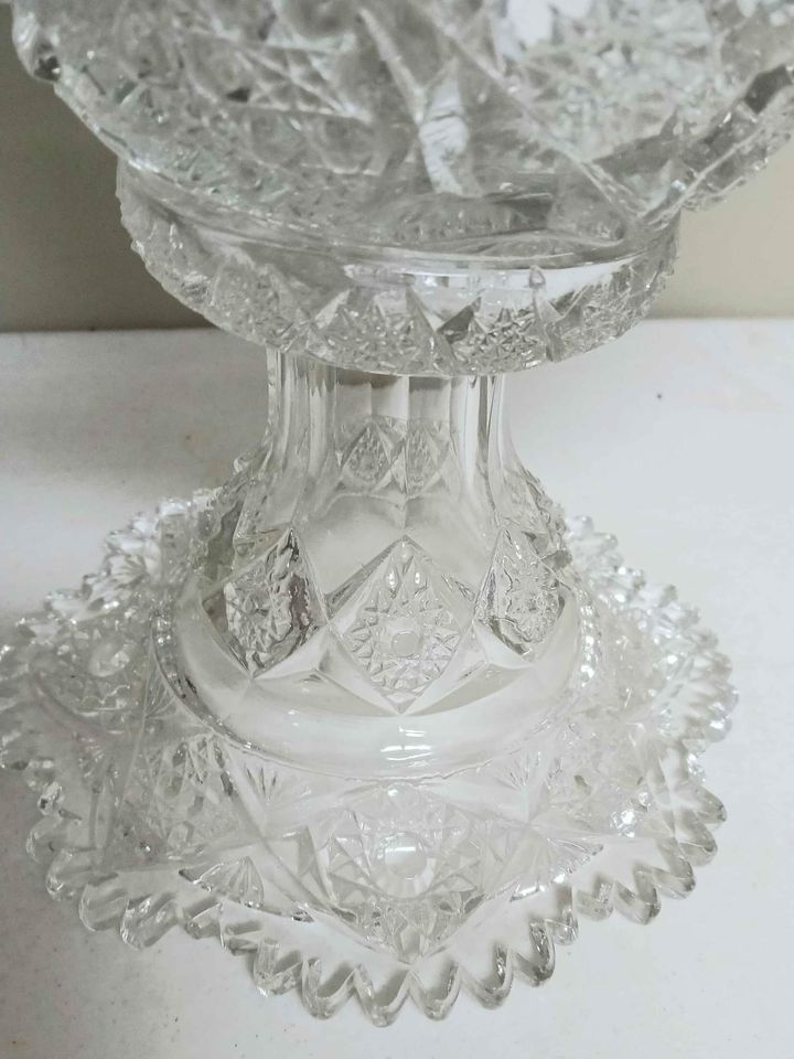 Large Heavy Ornate Crystal Punch with Removable Pedestal