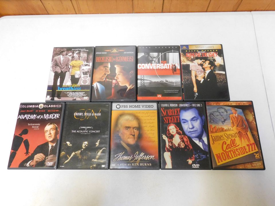 9 DVD Movies Breathless, House of Games, The Conversation, Kiss Me Deadly, Anatomy of a Murder