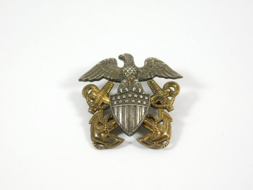 Vintage Navy Officer Eagle Anchor 1/20 10K and Sterling Lapel Pin