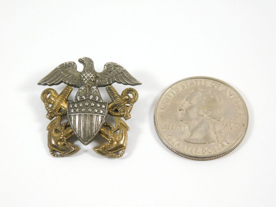 Vintage Navy Officer Eagle Anchor 1/20 10K and Sterling Lapel Pin