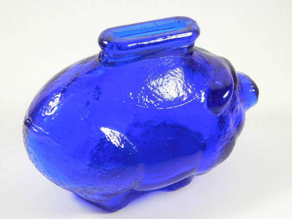 Vintage Blue Glass Piggy Bank