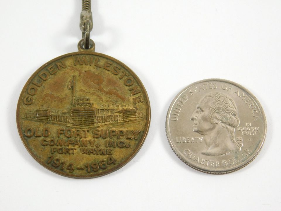 Vintage Golden Milestone Old Fort Supply 1914-1964 Round Keychain