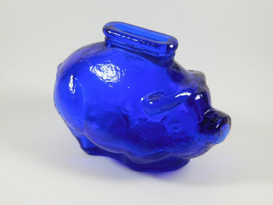 Vintage Blue Glass Piggy Bank