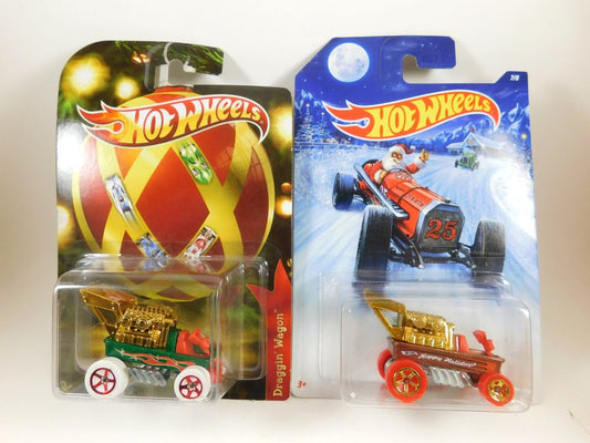 2 Hot Wheels Draggin' Wagon Cars Christmas Happy Holidays