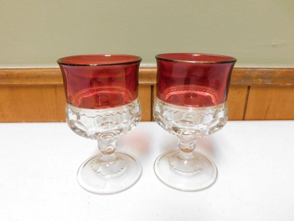 Set of 4 Vintage Kings Crown Thumbprint Ruby Flashing Goblets Two 6” and Two 4/12”