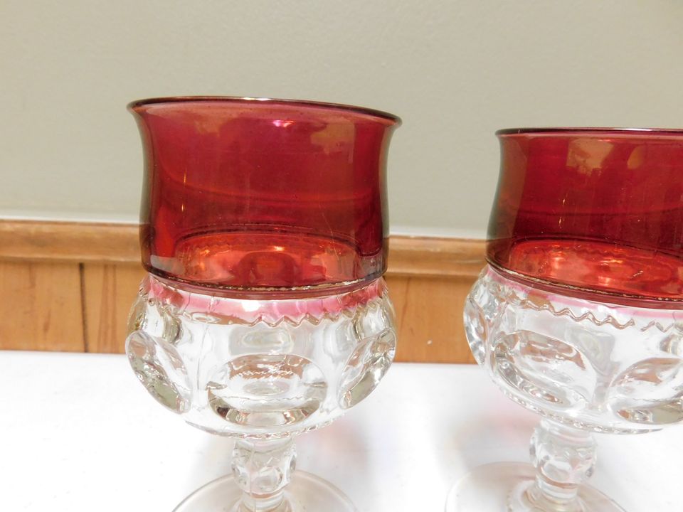 Set of 4 Vintage Kings Crown Thumbprint Ruby Flashing Goblets Two 6” and Two 4/12”