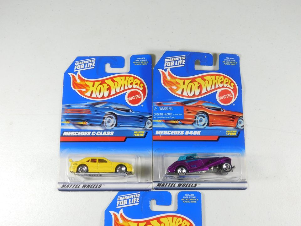 3 Hot Wheels Mercedes Cars - C-Class, 540K, 500SL