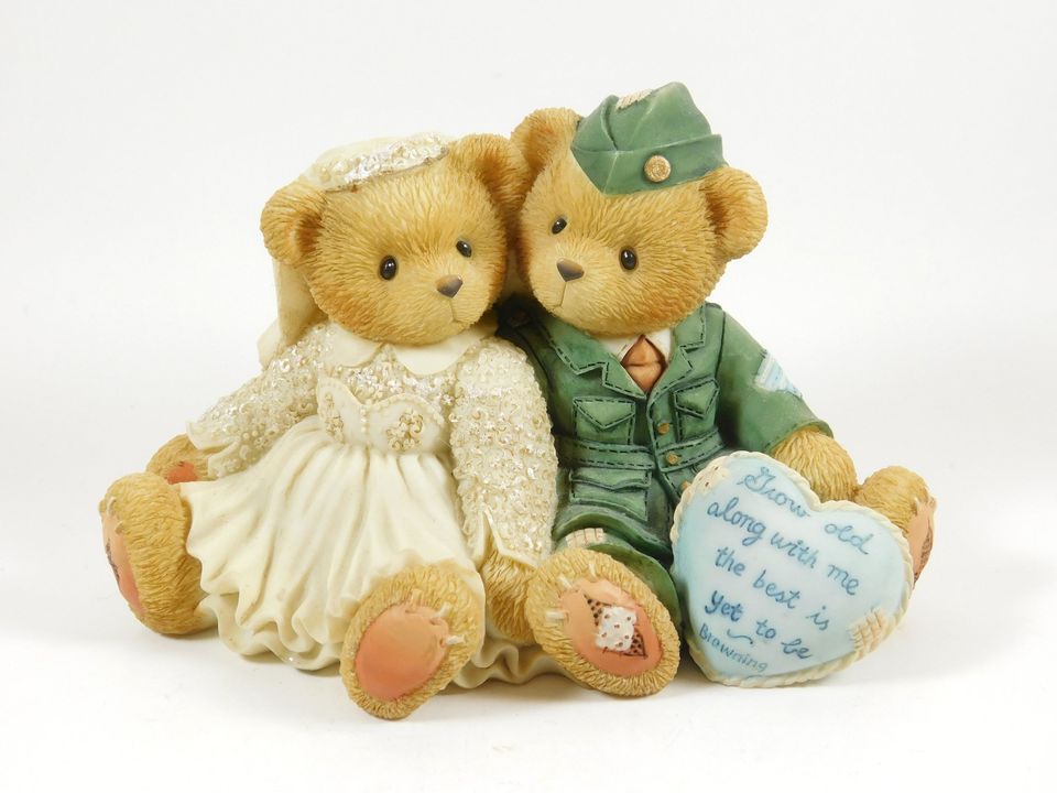 Cherished Teddies "Forever Yours, Forever True" Soldier and Bride Figurines