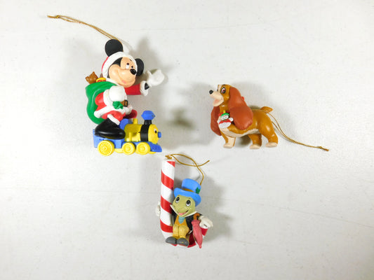 3 Disney Christmas Ornaments Mickey Mouse, Jiminy Cricket, Lady