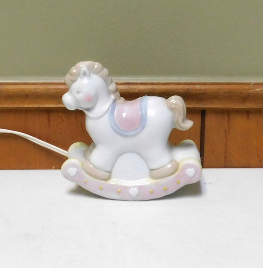 Vintage Porcelain Ceramic Rocking Horse Lamp Nightlight