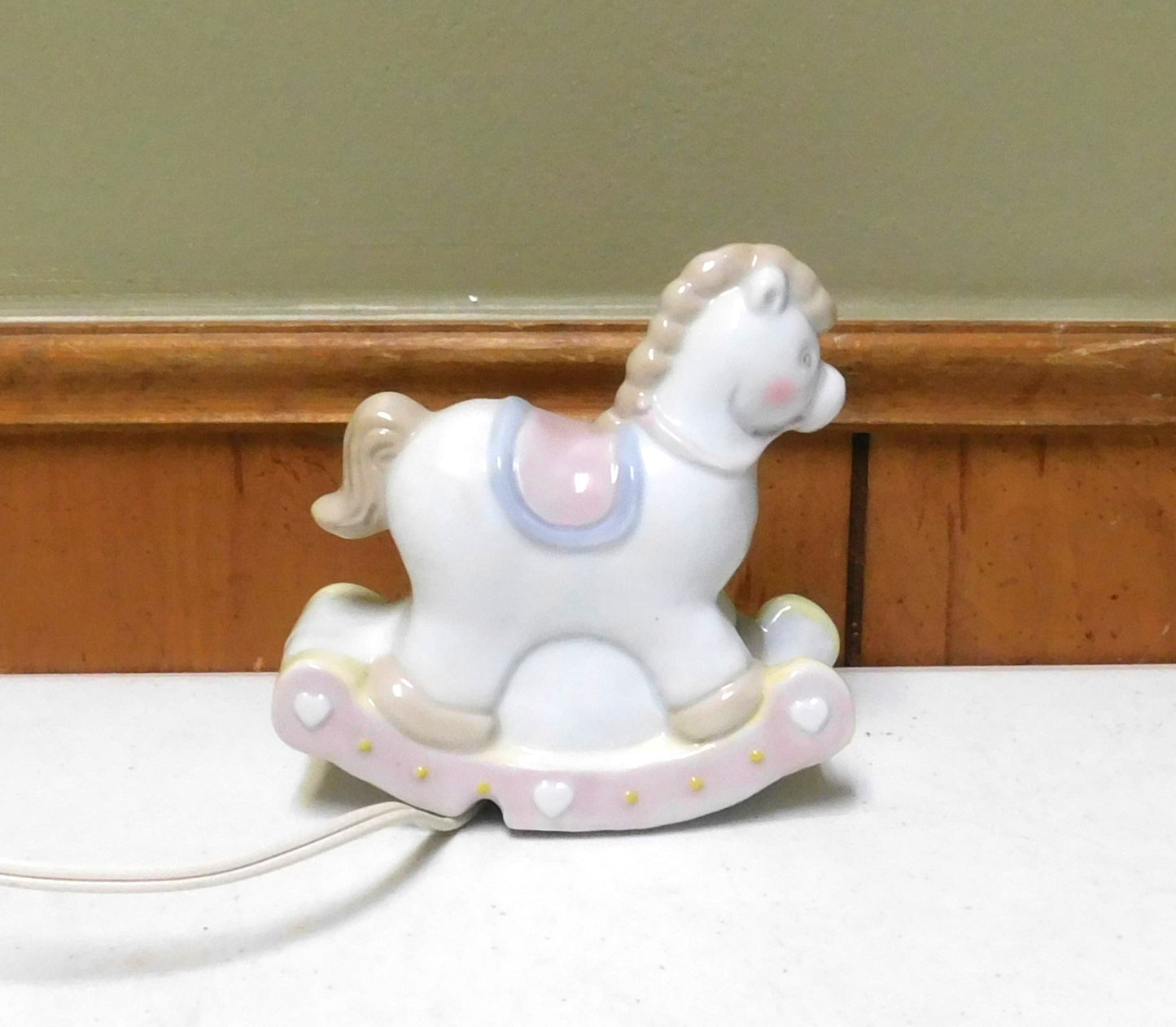 Vintage Porcelain Ceramic Rocking Horse Lamp Nightlight