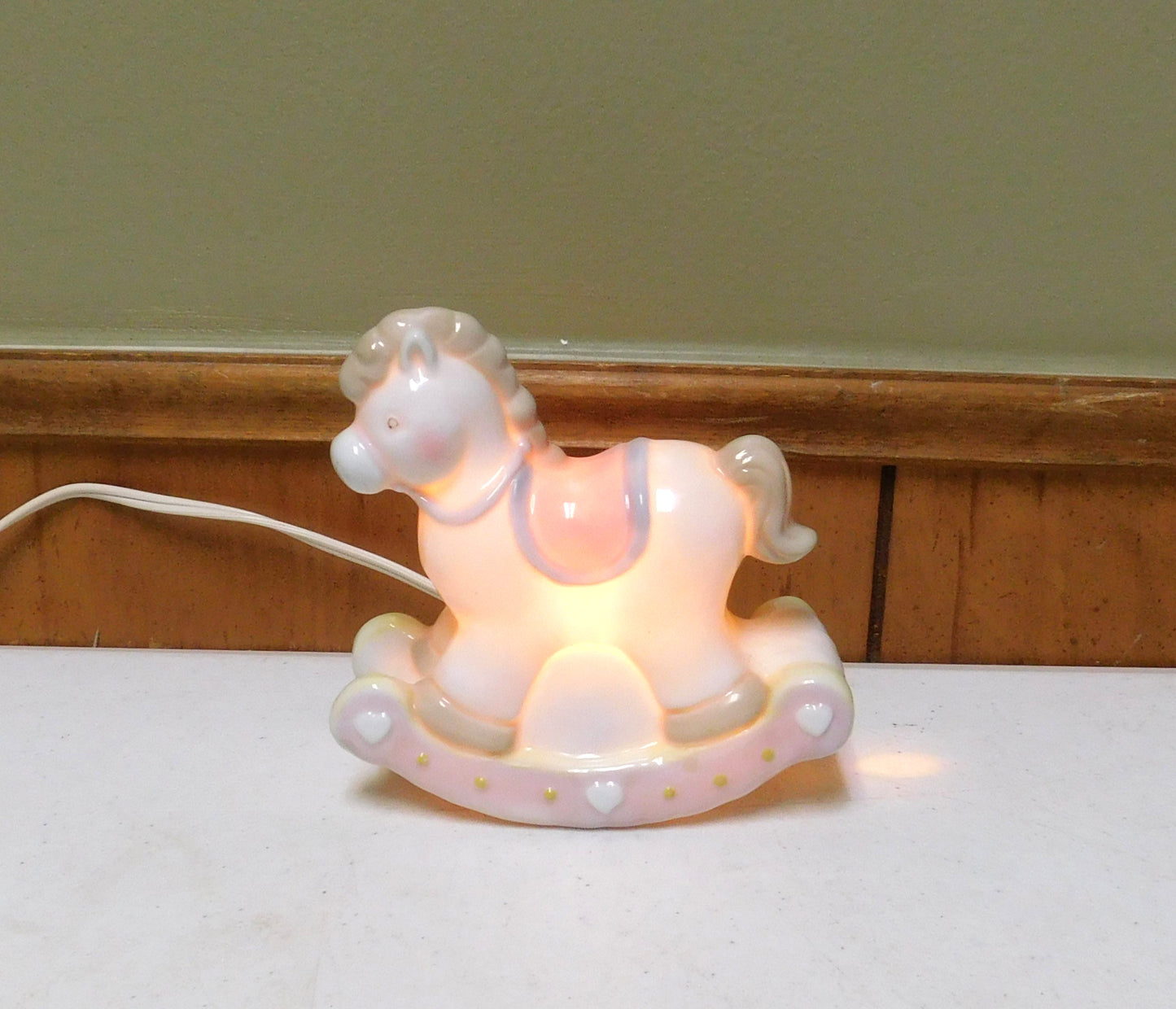 Vintage Porcelain Ceramic Rocking Horse Lamp Nightlight